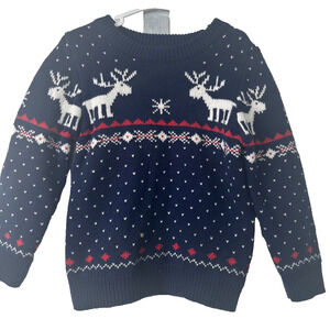 Mullsan Holiday Knit Sweater Reindeer Snowflake Christmas Toddler 2T Navy D10
